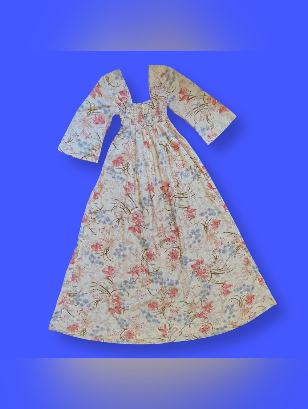 Vintage 60s 70s Hippie Floral Maxi Dress XS Extra Small Cottagecore Prarie Boho